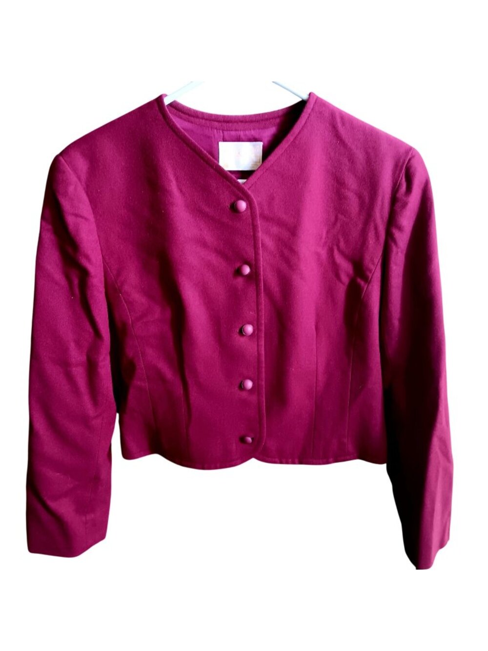 sz 12 Pendleton Cropped Blazer Jacket Womens Vintage Burgundy Wool Button-Up